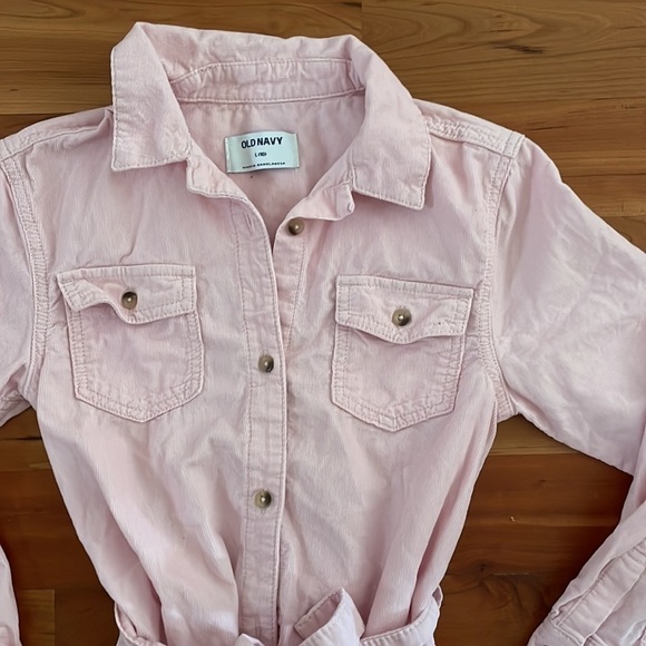 Girls Pastel Baby Pink Corduroy Button Down Shirt Dress 100%cotton large L - Picture 3 of 5